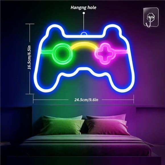 Neon Sign Gamepad Shape LED Wall Decor, Dimmable Game Shaped all Decoration - Picture 5 of 7